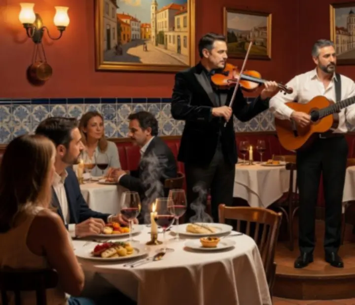 Músicos ao vivo a atuar num evento cultural intimista no restaurante.