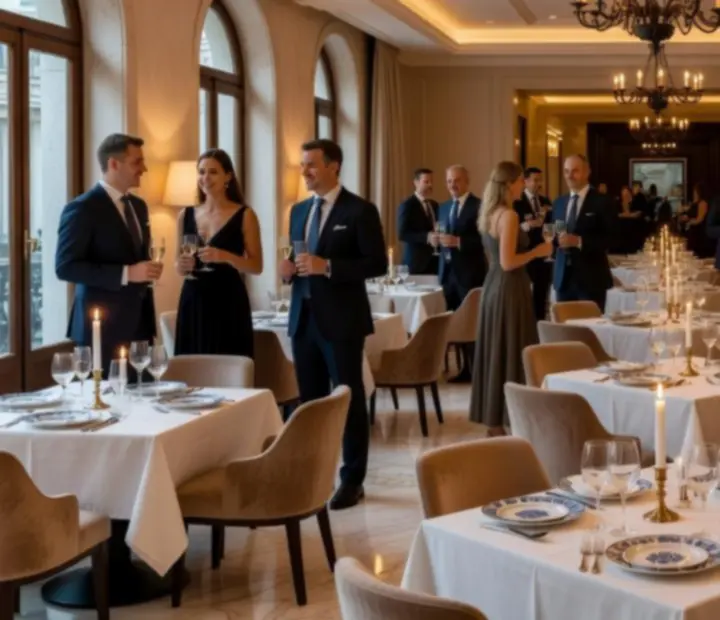 Vista geral do salão preparado para um evento gastronómico elegante no Cozin Hae Cartas.
