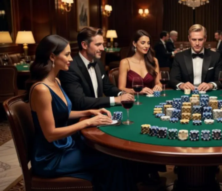 Mesa preparada para uma noite privada de Poker Offline com ambiente elegante e sofisticado.