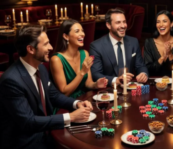 Mesa de poker preparada num ambiente de restaurante sofisticado